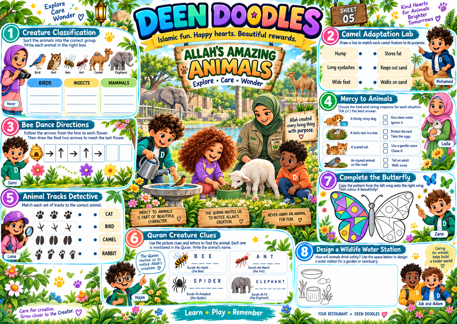 Allah's Amazing Animals Deen Doodles activity sheet